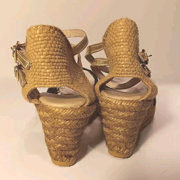 Gaimo Handmade Black/Tan/Metallic Espadrilles w/Ankle Straps Size 41 (US 10.5) - Picture 4 of 8